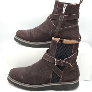 Donald Pliner Captain Suede Cross Strap Boots in Dark Brown Women's Sz 8m
